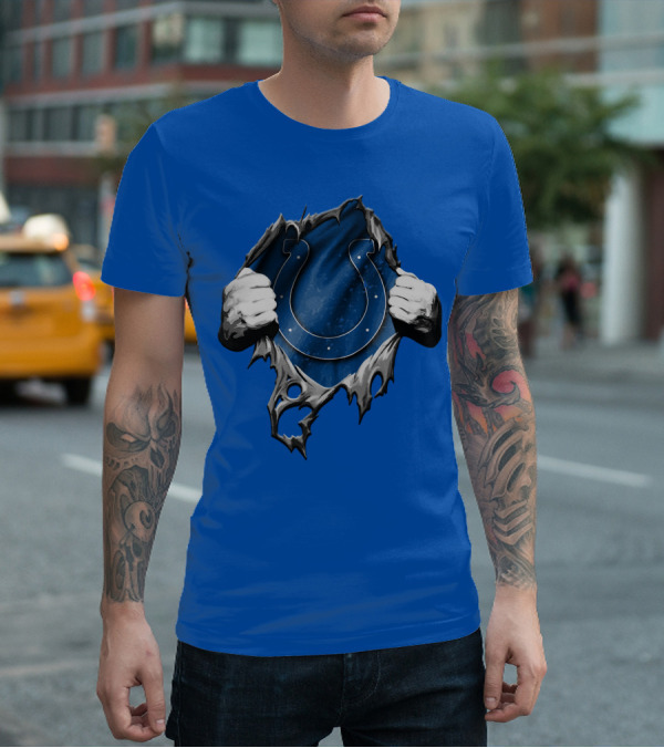 Torn Indianapolis Colts Horseshoe Logo Rip Through T-Shirt