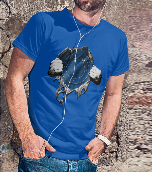Torn Indianapolis Colts Horseshoe Logo Rip Through T-Shirt