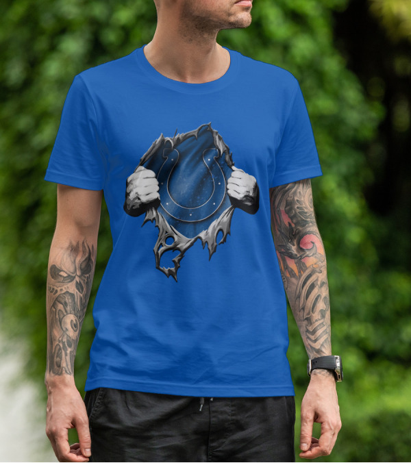 Torn Indianapolis Colts Horseshoe Logo Rip Through T-Shirt