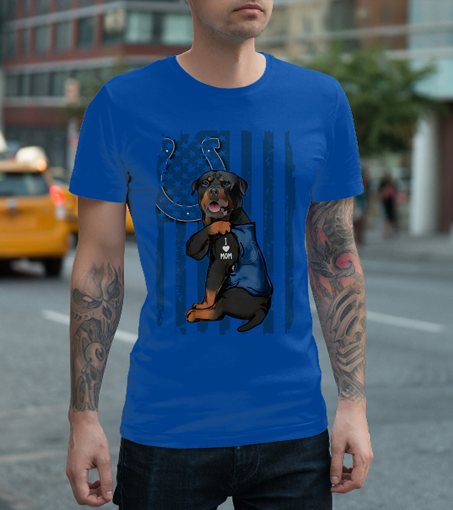 Rottweiler I Love Mom Indianapolis Colts American Flag T-Shirt