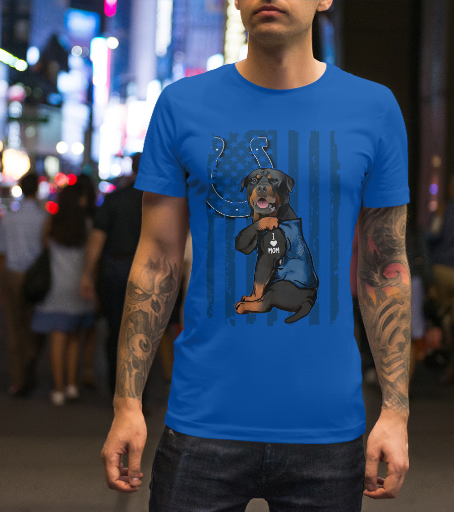 Rottweiler I Love Mom Indianapolis Colts American Flag T-Shirt