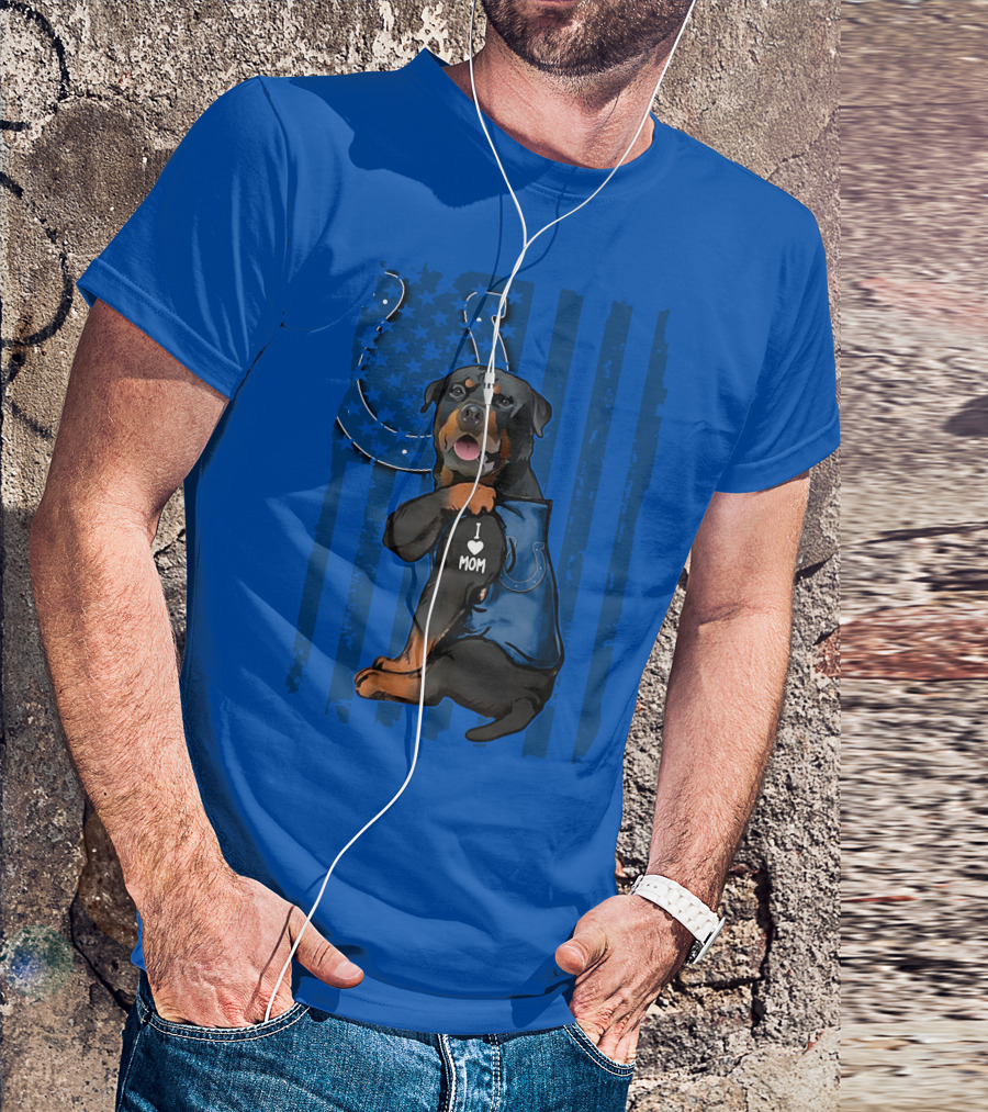 Rottweiler I Love Mom Indianapolis Colts American Flag T-Shirt