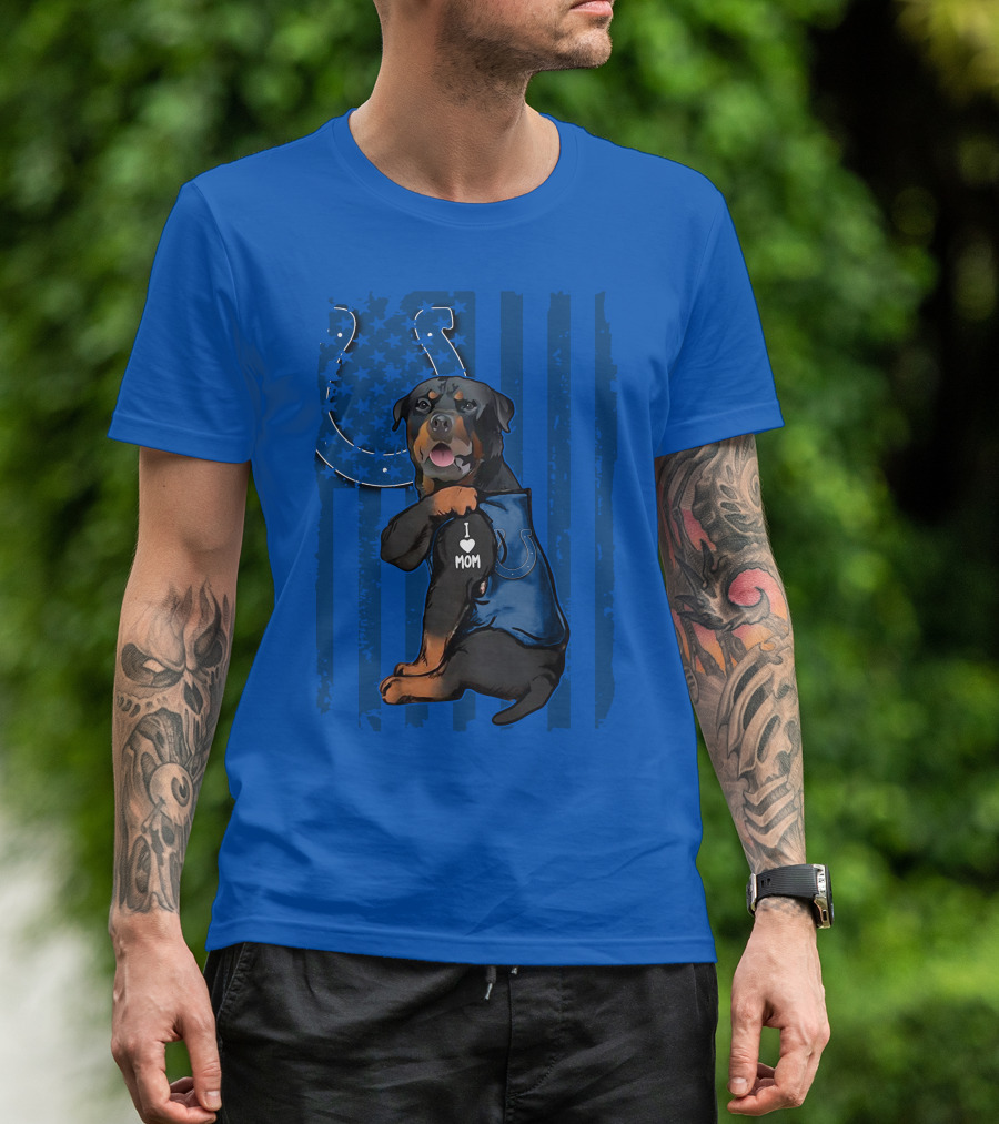 Rottweiler I Love Mom Indianapolis Colts American Flag T-Shirt