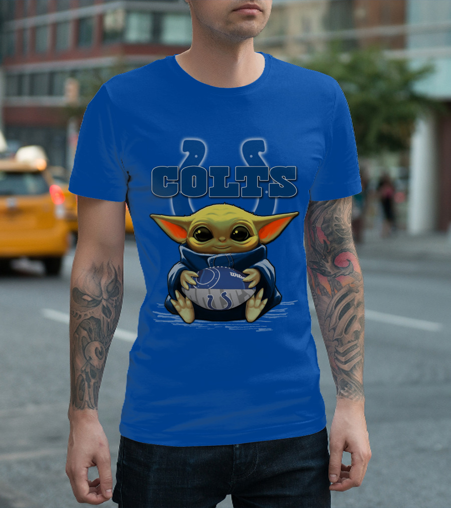 Colts Baby Yoda Holding Indianapolis Football T-Shirt