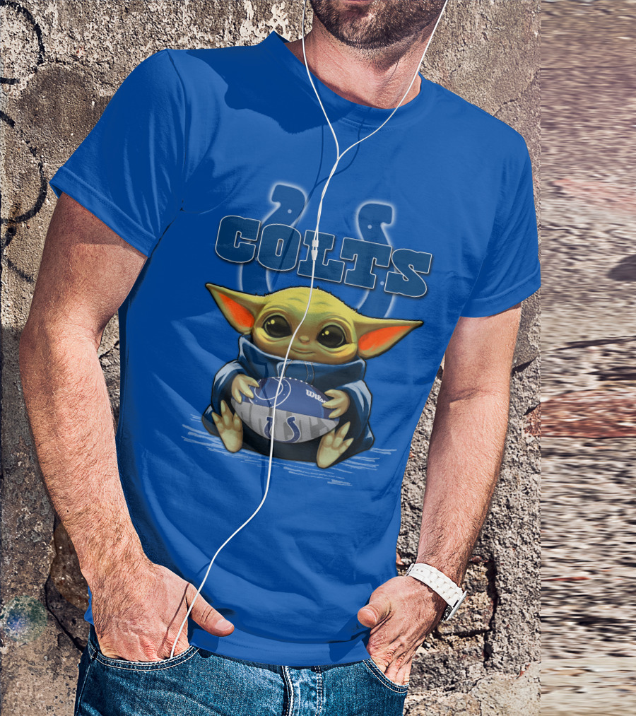 Colts Baby Yoda Holding Indianapolis Football T-Shirt