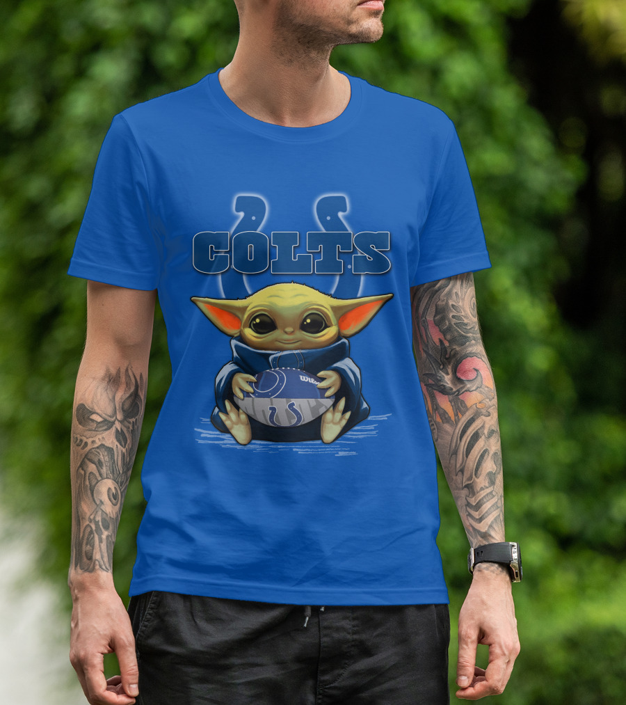 Colts Baby Yoda Holding Indianapolis Football T-Shirt