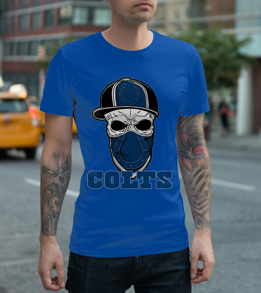Skull Cap Colts Logo Indianapolis Colts T-Shirt