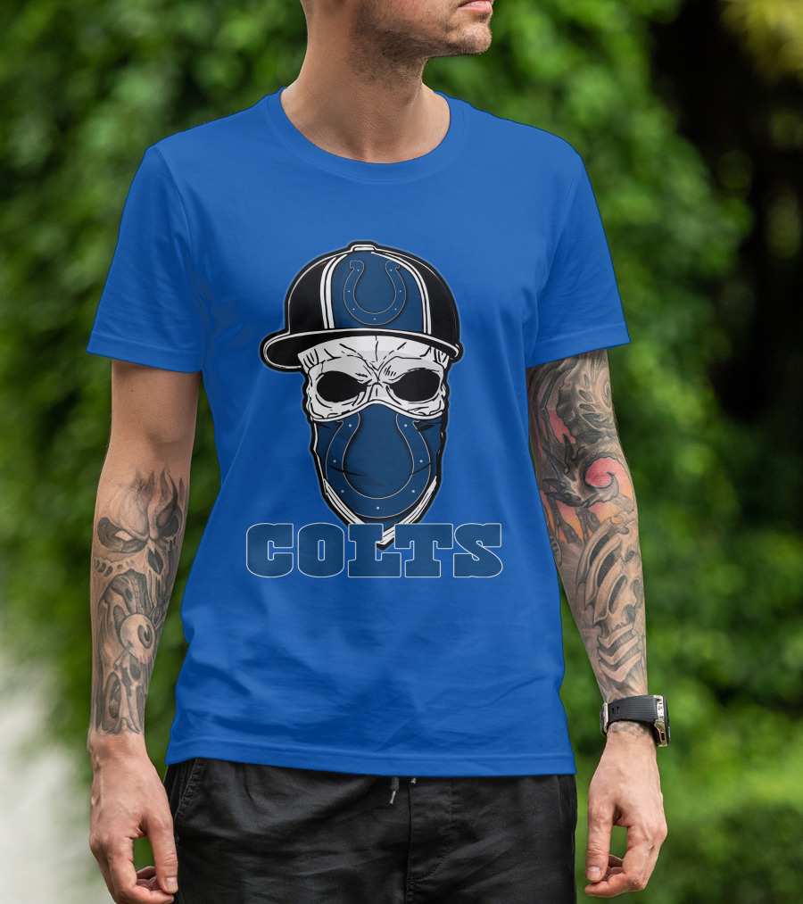 Skull Cap Colts Logo Indianapolis Colts T-Shirt