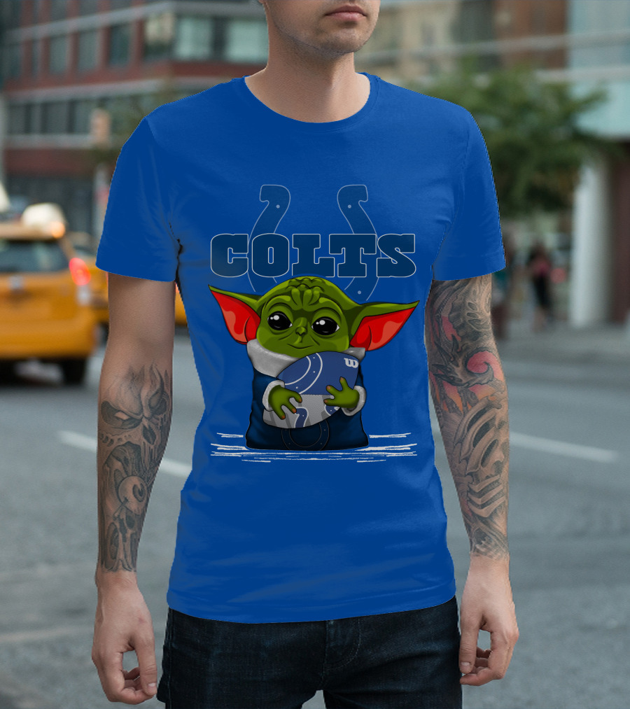 Yoda Holding Football with Indianapolis Colts T-Shirt