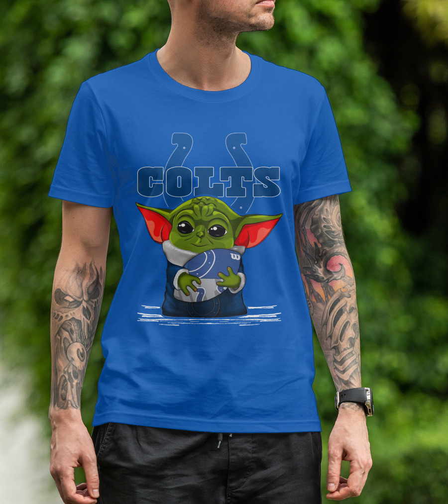 Yoda Holding Football With Indianapolis Colts T-Shirt