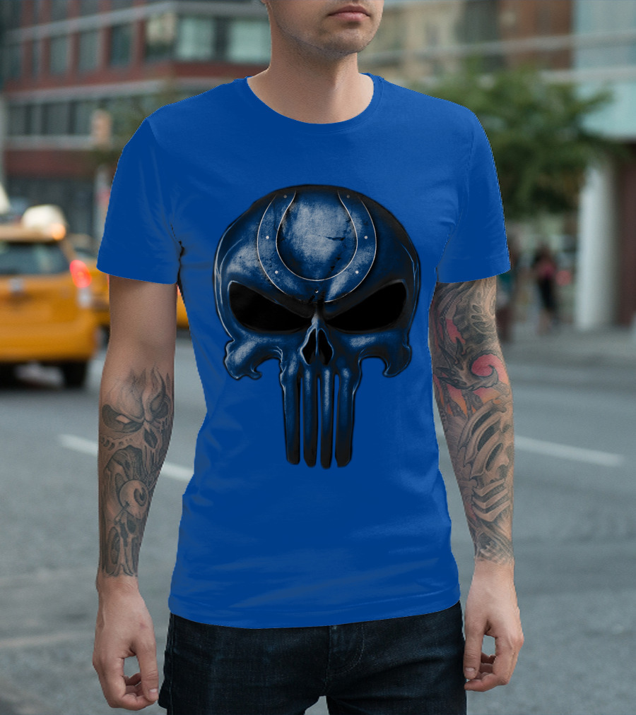 Skull Indianapolis Colts Blue Horseshoe T-Shirt