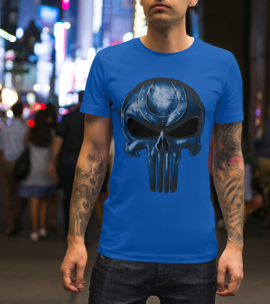 Skull Indianapolis Colts Blue Horseshoe T-Shirt