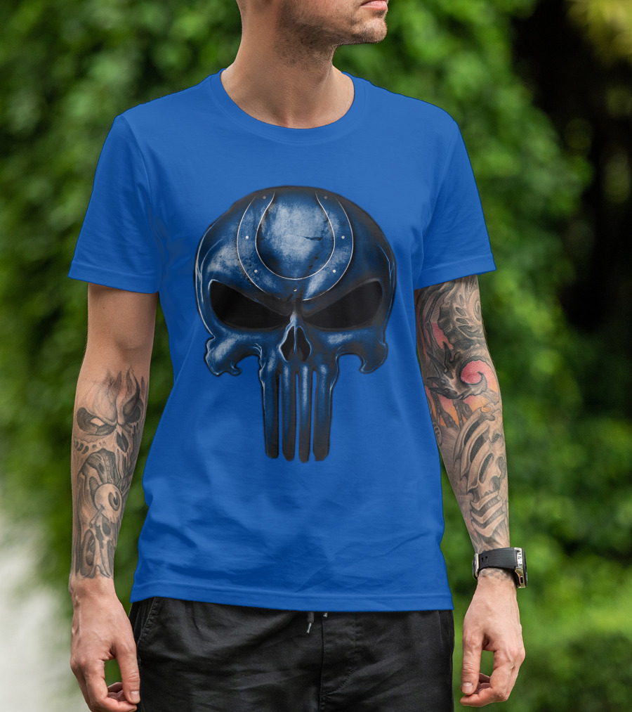 Skull Indianapolis Colts Blue Horseshoe T-Shirt
