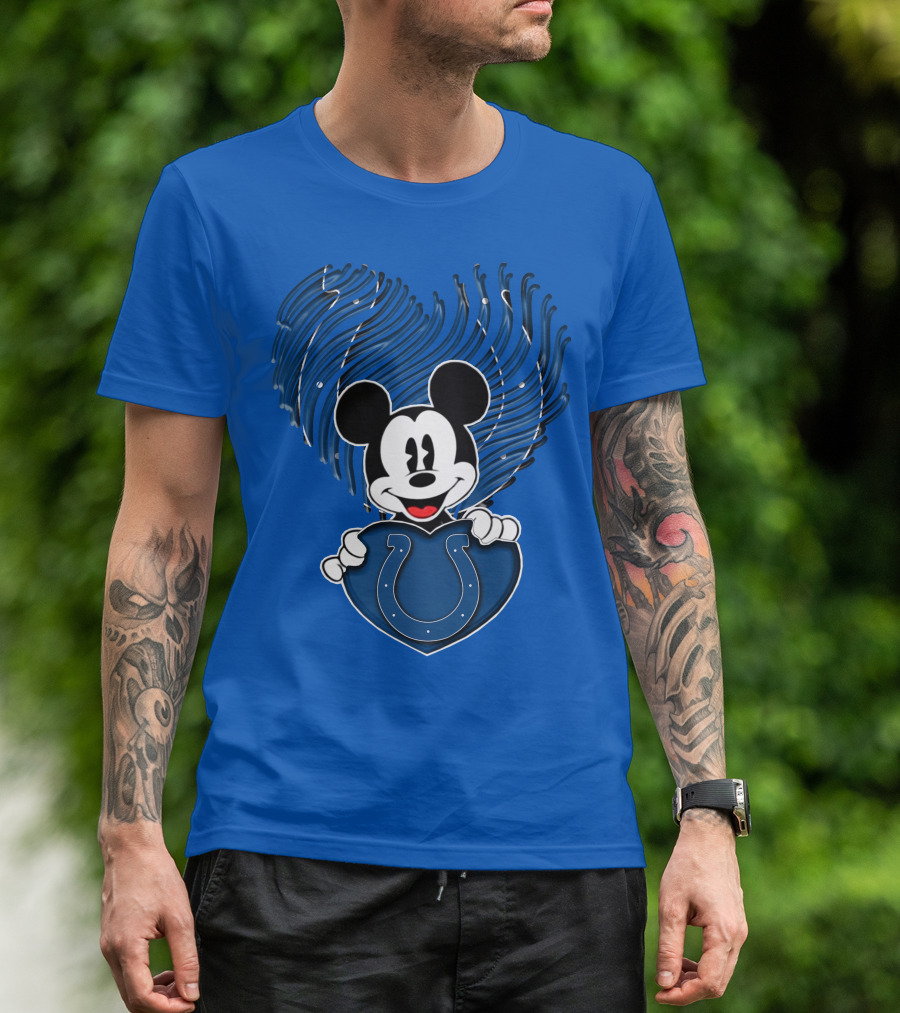 Mick Mickey Heart Indianapolis Colts Iconic Blue Fan T-Shirt