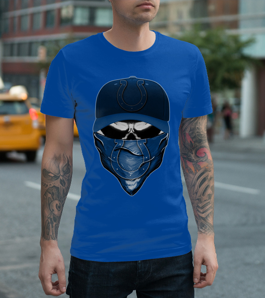 Skull Indianapolis Colts Fan Mask And Cap T-Shirt