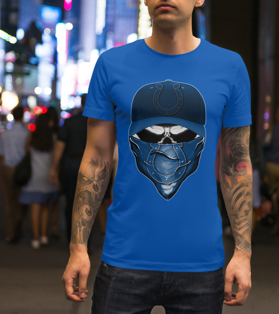 Skull Indianapolis Colts Fan Mask And Cap T-Shirt