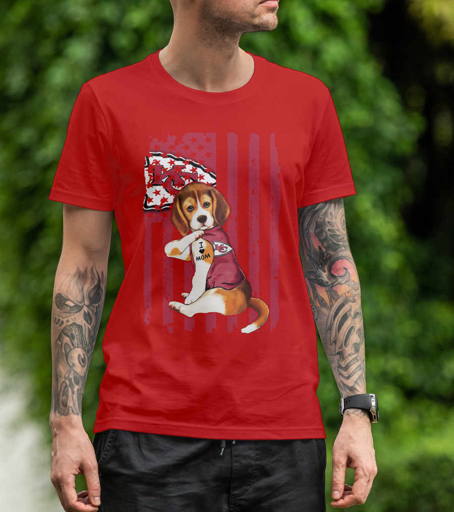 Beagle I Love Mom Kansas City Chiefs Fan Tattoo Football American Flag T-Shirt