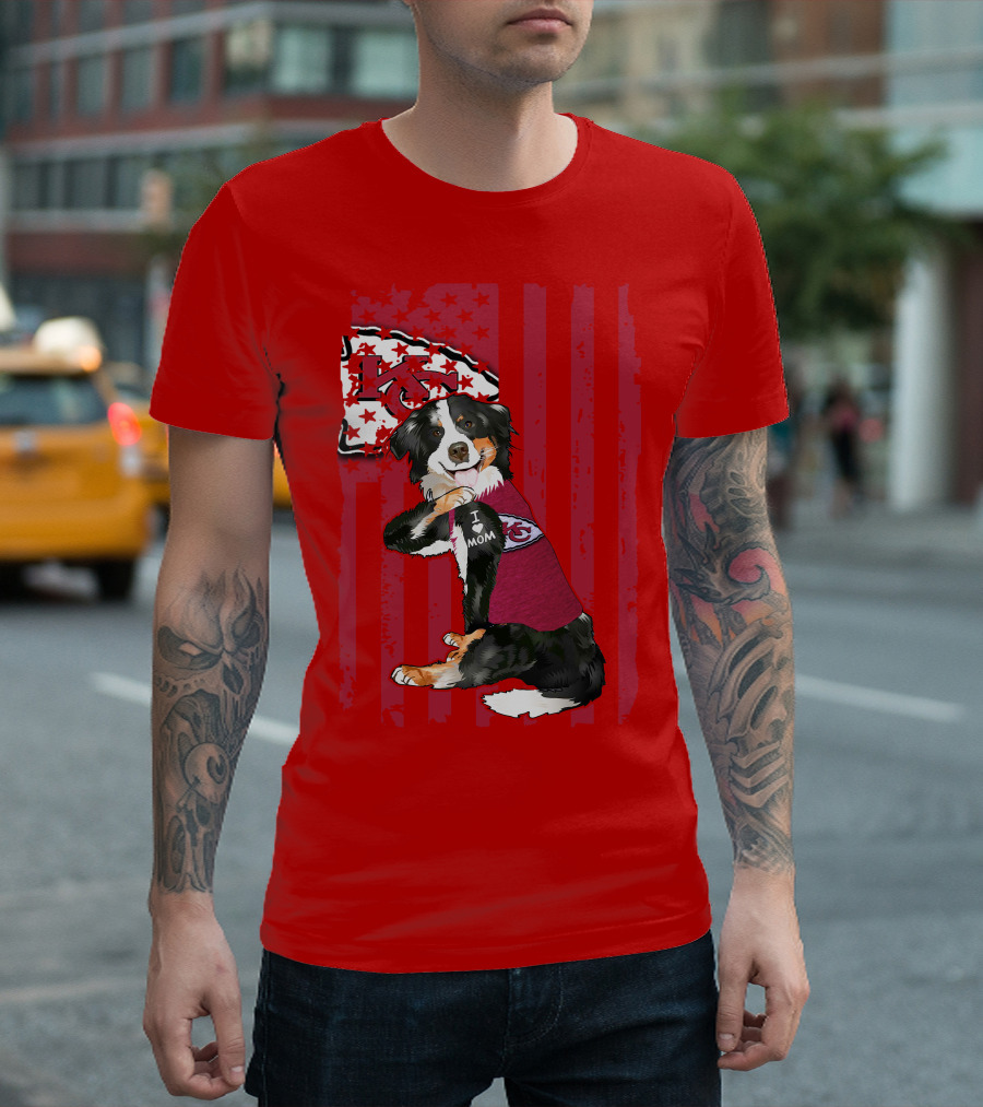 I Love Mom Border Collie Kansas City Chiefs Fan T-Shirt