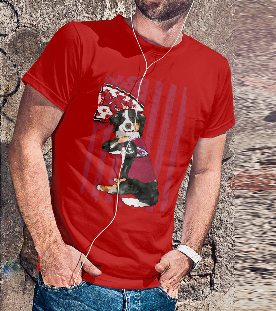 I Love Mom Border Collie Kansas City Chiefs Fan T-Shirt