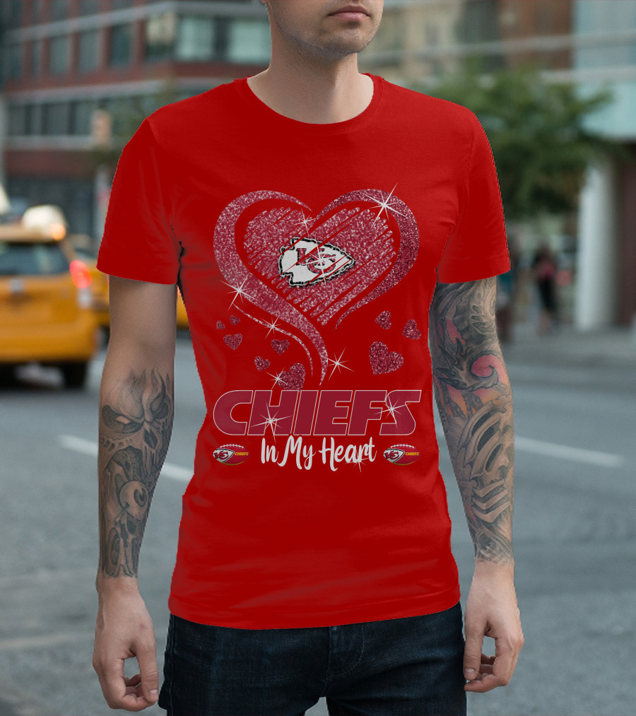 CHIEFS In My Heart Kansas City Chiefs Sparkle Hearts T-Shirt
