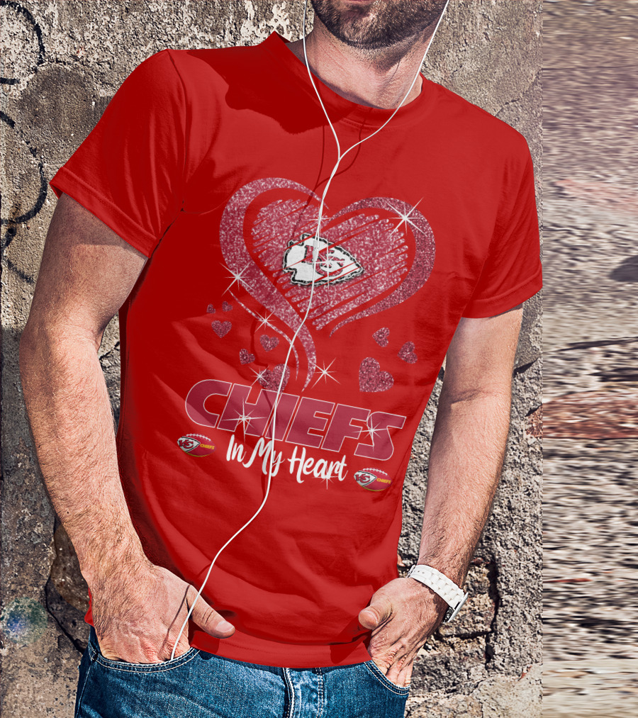 CHIEFS In My Heart Kansas City Chiefs Sparkle Hearts T-Shirt