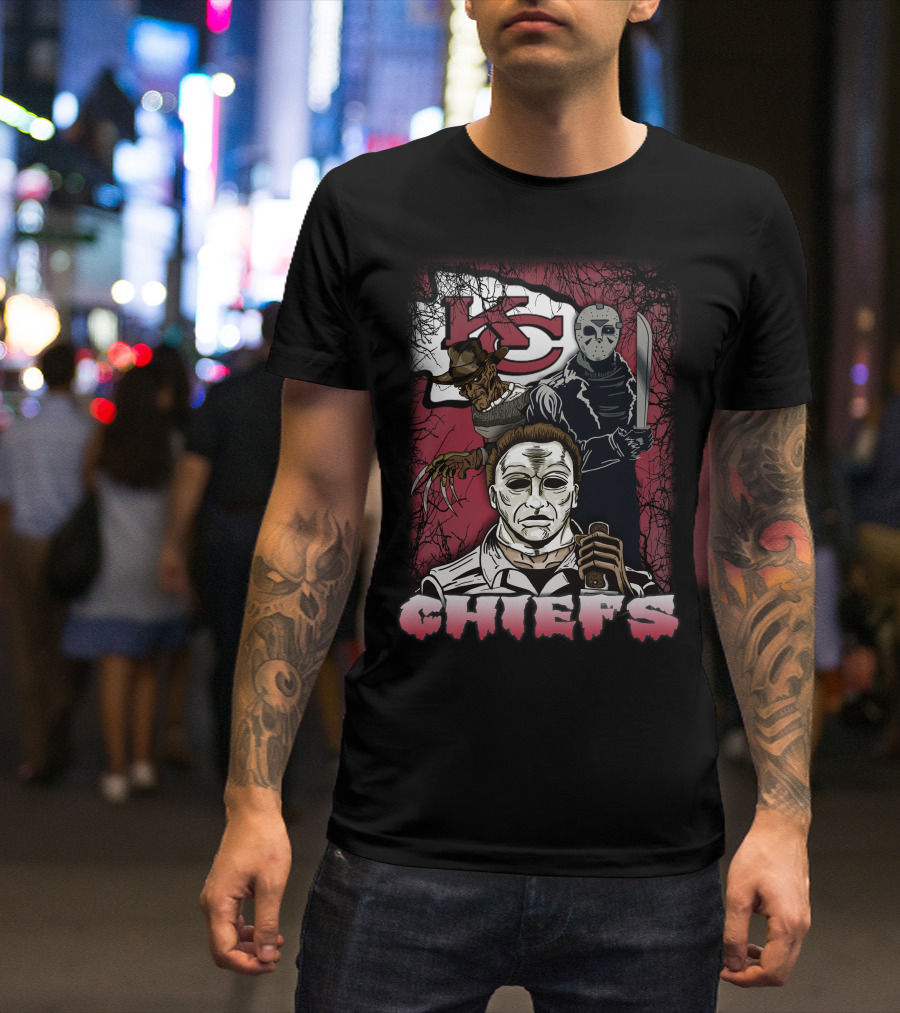 Kc Chiefs Horror Movie Crossover Featuring Iconic Villains T-Shirt
