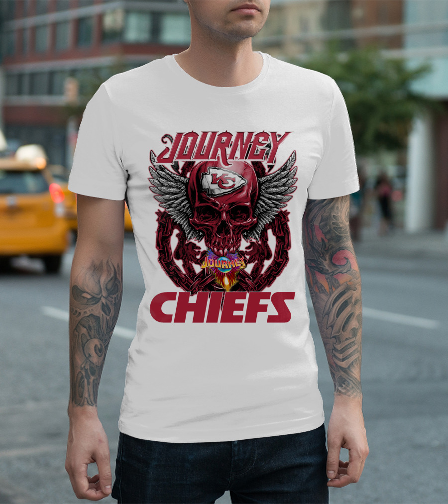 Journey Chiefs Kansas City KC Skull Wings Flame Chains T-Shirt