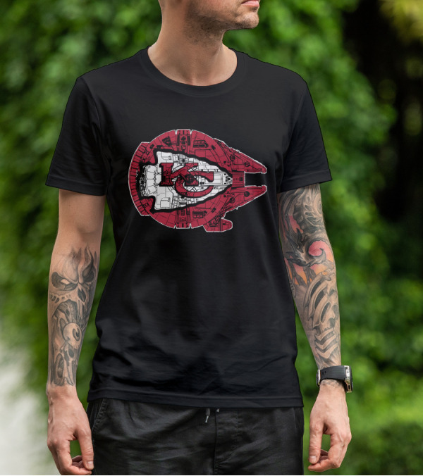 Kansas City Chiefs Star Wars Millennium Falcon 49 Logo Combo T-Shirt