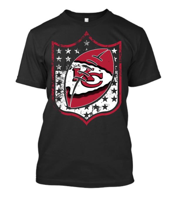 Kansas City Chiefs 72 Nfl Football Shield Logo With Stars And Football Motif T-Shirt