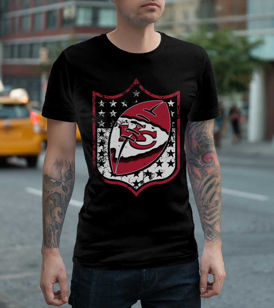 Kansas City Chiefs 72 Nfl Football Shield Logo With Stars And Football Motif T-Shirt