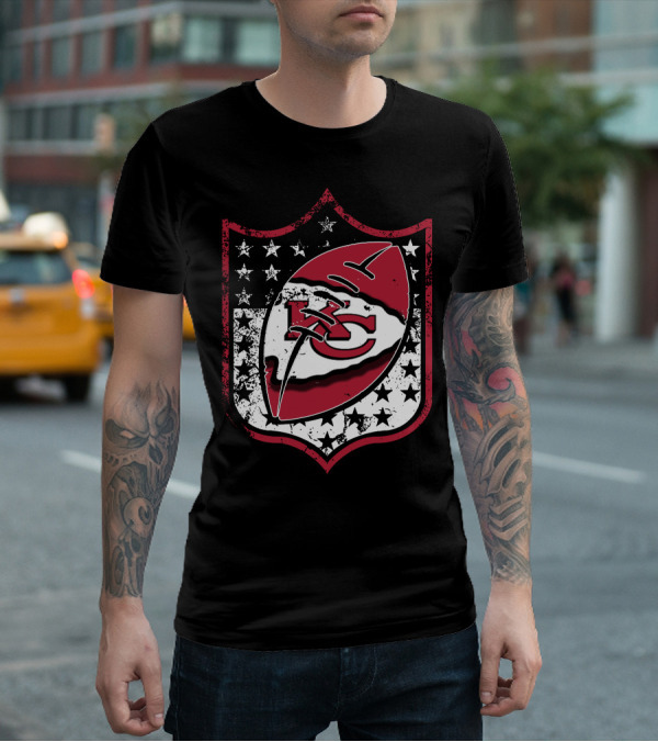 Kansas City Chiefs 72 Nfl Football Shield Logo With Stars And Football Motif T-Shirt