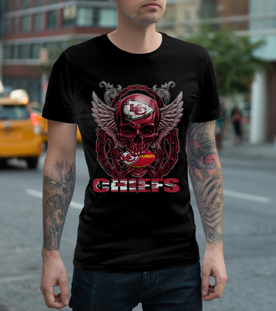 Kansas City Chiefs Skull And Winged Football Chiefs T-Shirt