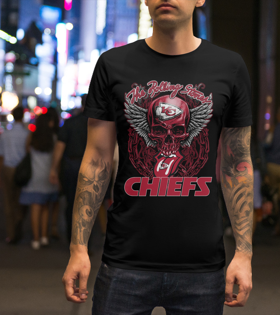 The Rolling Stones Kc Chiefs Winged Skull Tongue T-Shirt