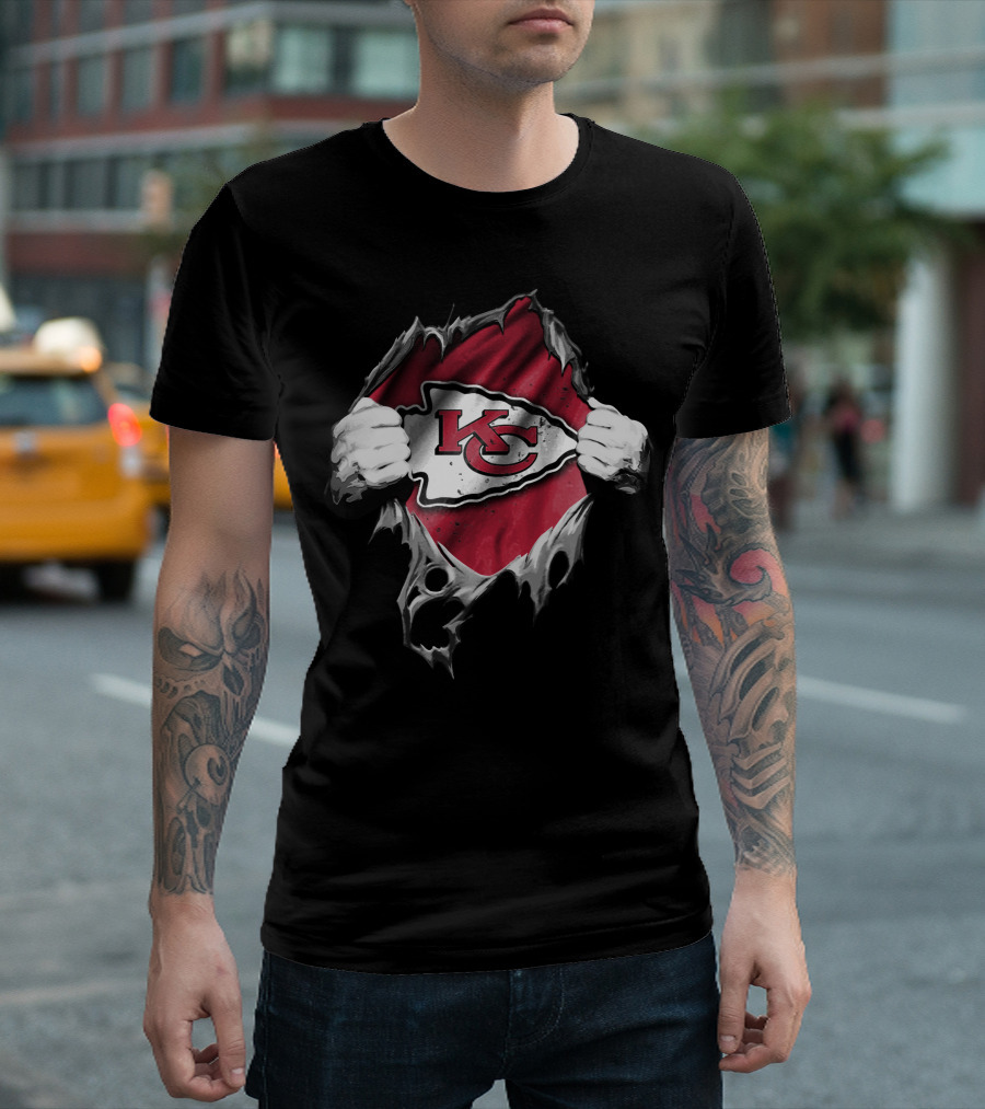 Torn Kansas City Chiefs Kc Logo Ripped Open T-Shirt