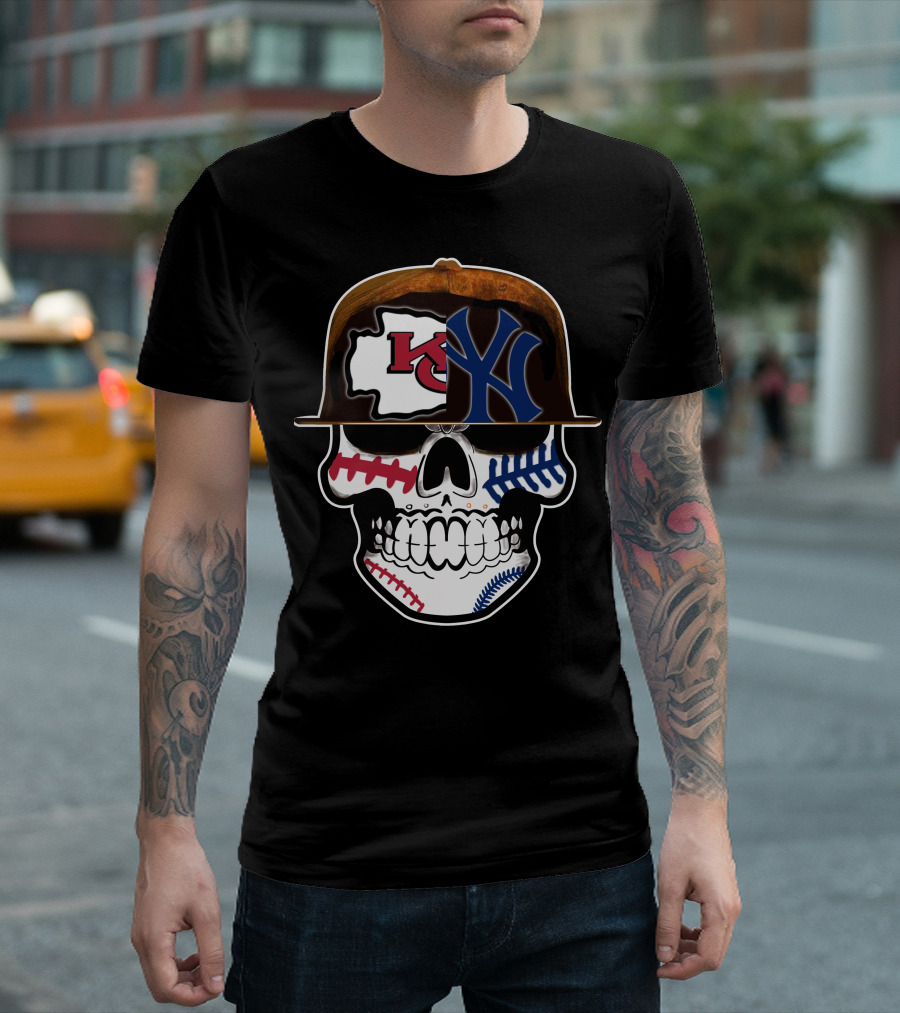 Kansas City Chiefs New York Yankees Skull Baseball Hat T-Shirt