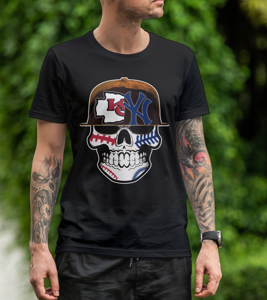 Kansas City Chiefs New York Yankees Skull Baseball Hat T-Shirt