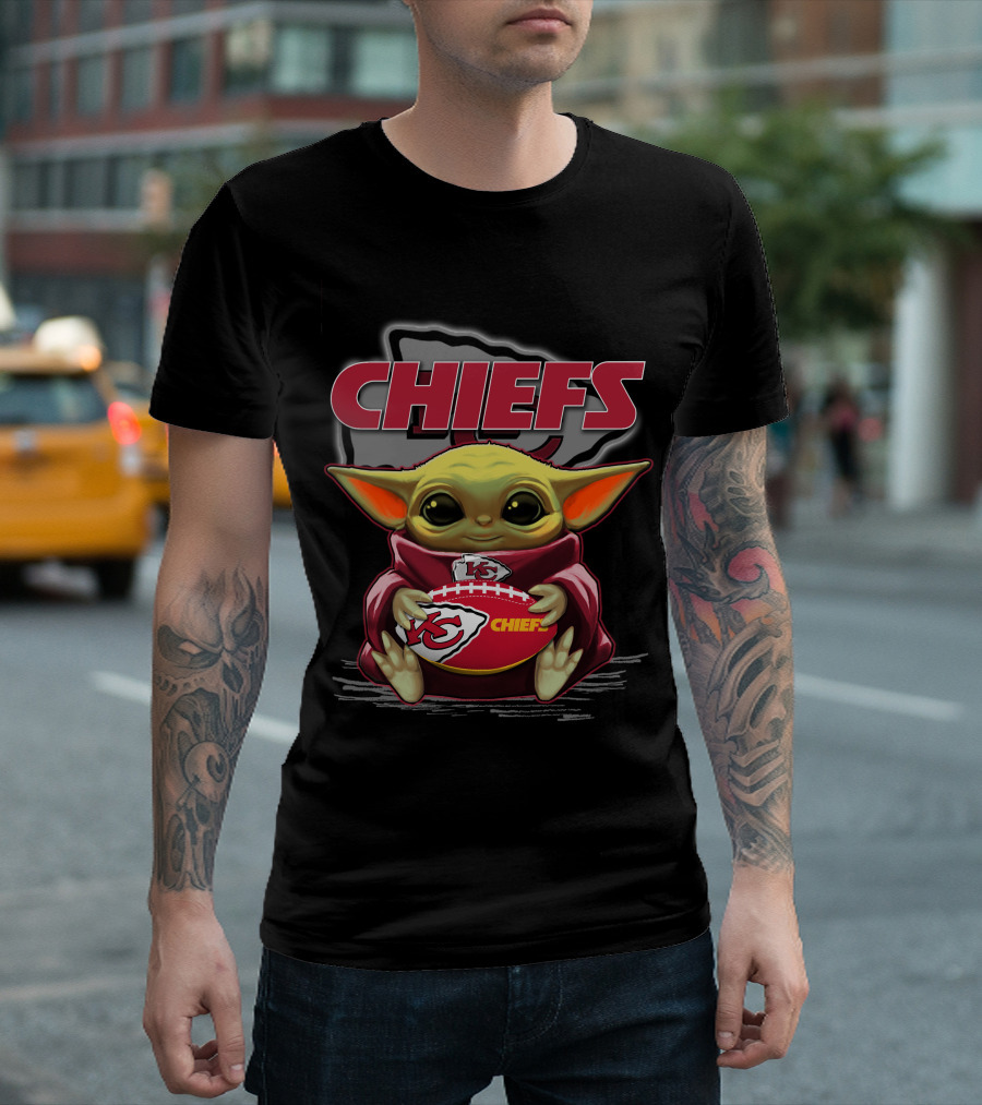 Chiefs Yoda Holding Football Kansas City Chiefs Star Wars Crossover T-Shirt