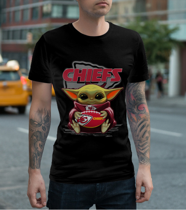 Chiefs Yoda Holding Football Kansas City Chiefs Star Wars Crossover T-Shirt