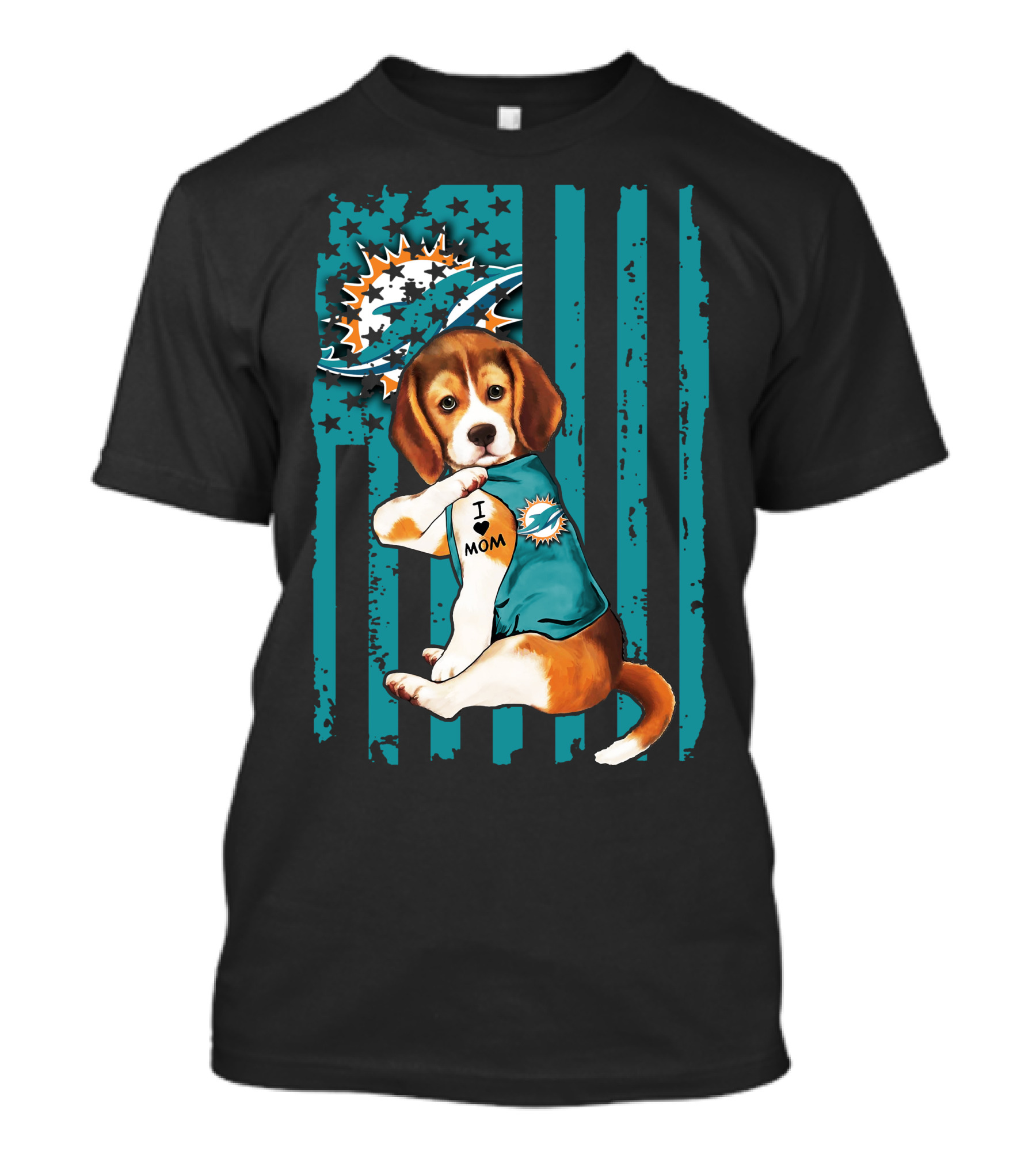 Beagle I Love Mom Miami Dolphins Football Flag T-Shirt