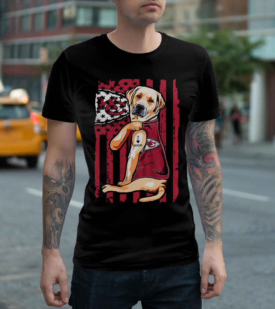 Labrador Retriever I Love Mom Kansas City Chiefs American Flag T-Shirt