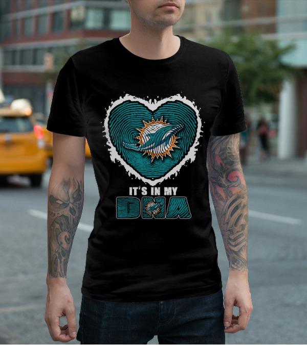 It's In My Dna Miami Dolphins Heart Fingerprint T-Shirt