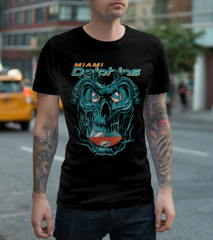 Miami Dolphins Dragonskull Football Helmet T-Shirt