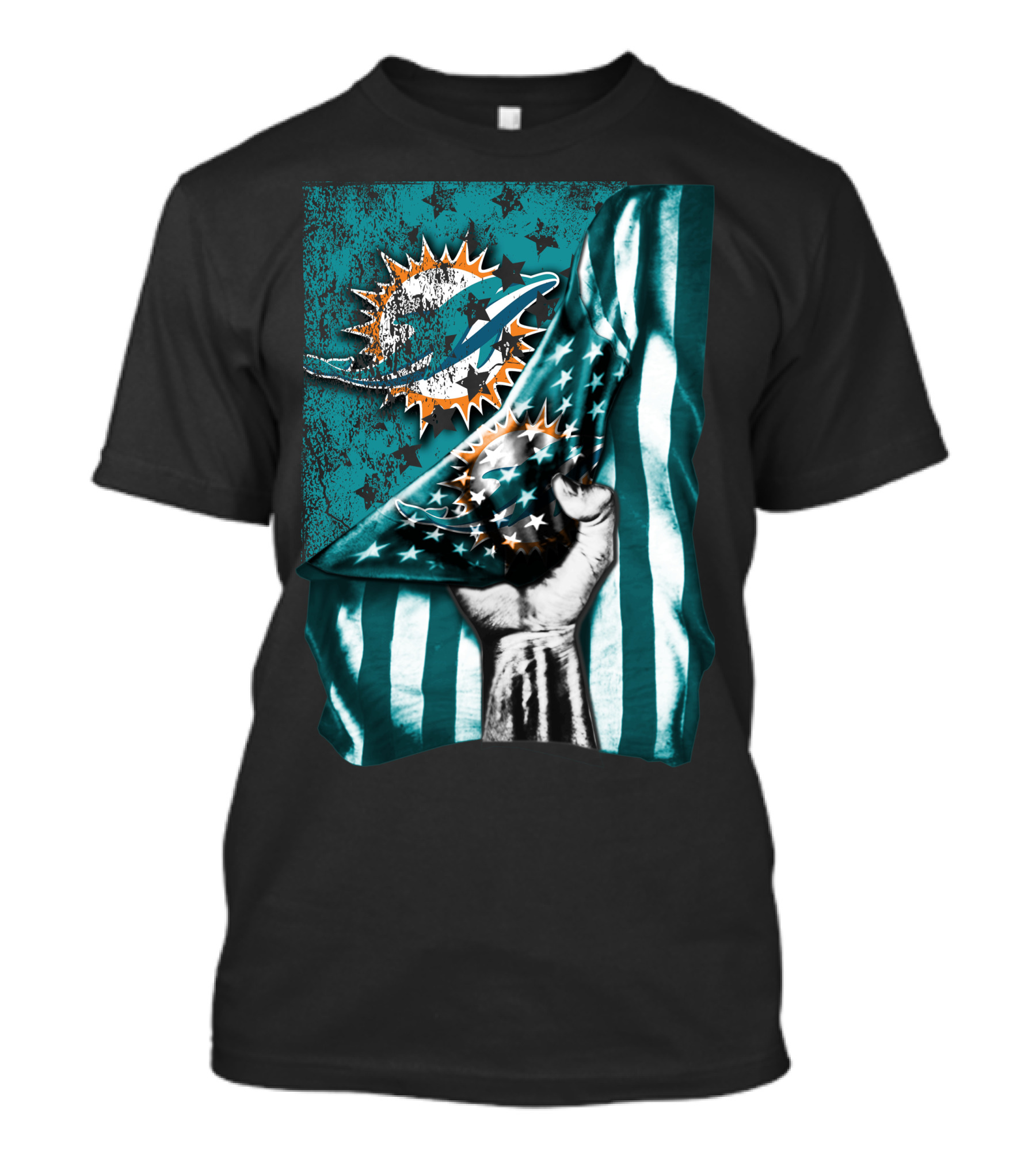 Flag V1 Miami Dolphins Stars And Stripes Fist T-Shirt