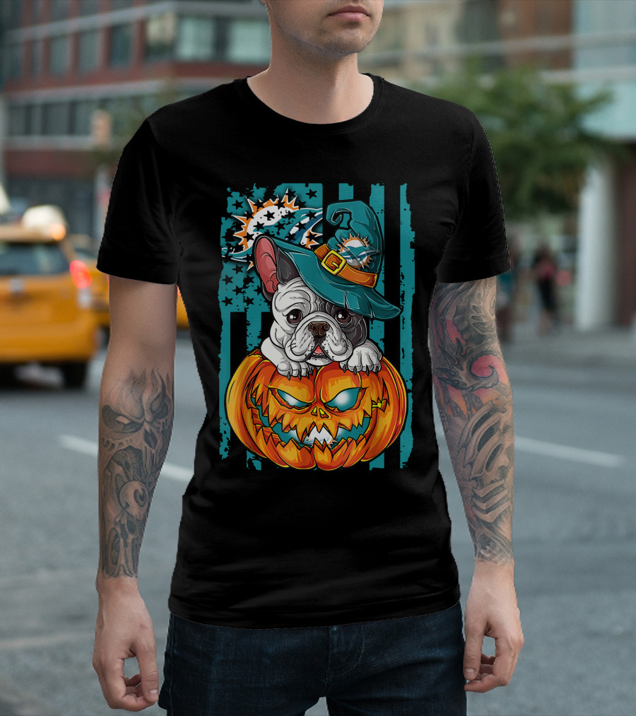 Hlw Bulldog Miami Dolphins Halloween Pumpkin T-Shirt