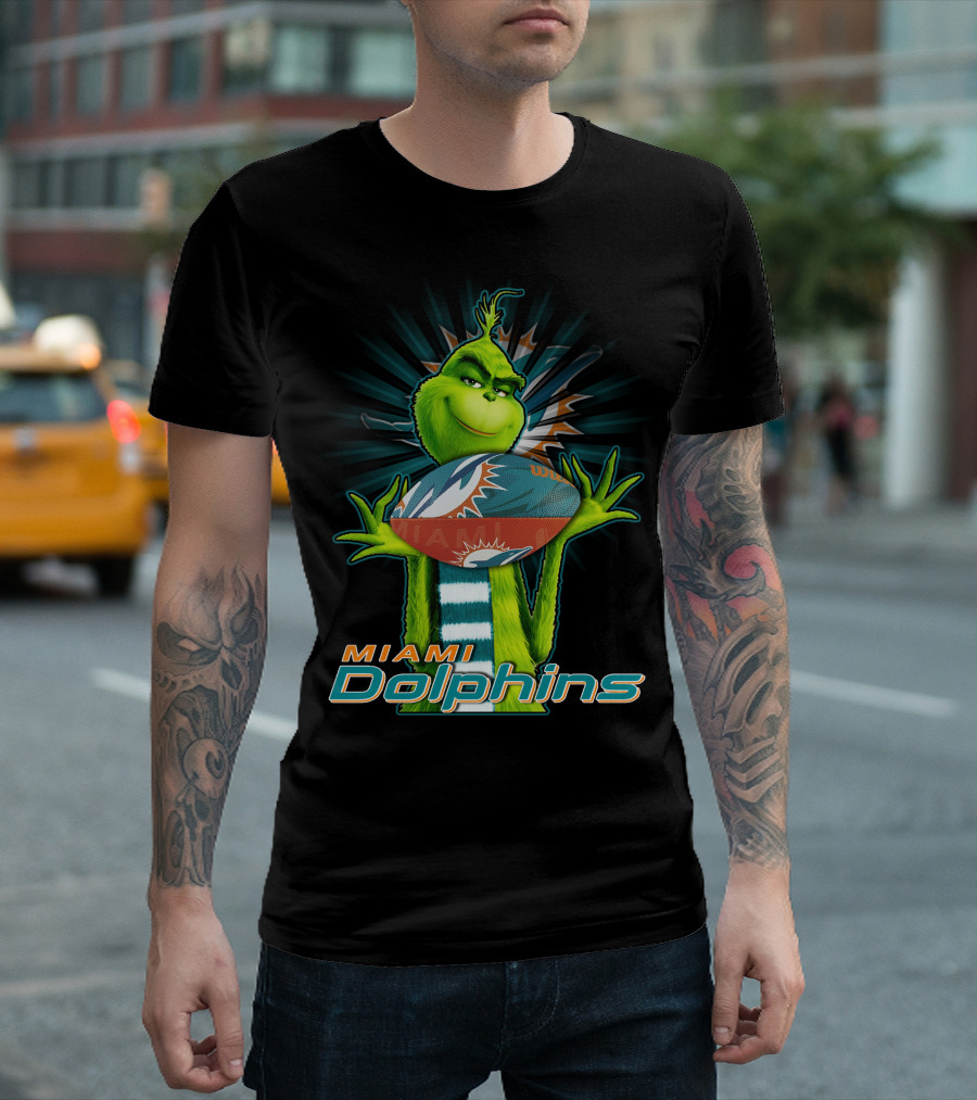 Grinch Holding Miami Dolphins Football T-Shirt