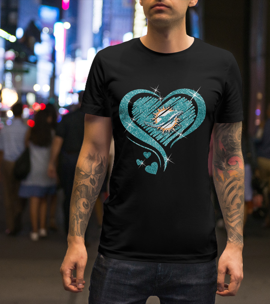 Heart Diamond Miami Dolphins Sparkle T-Shirt