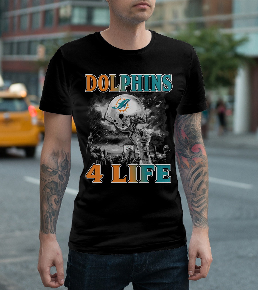 Dolphins 4 Life Miami Dolphins Helmet Celebration T-Shirt