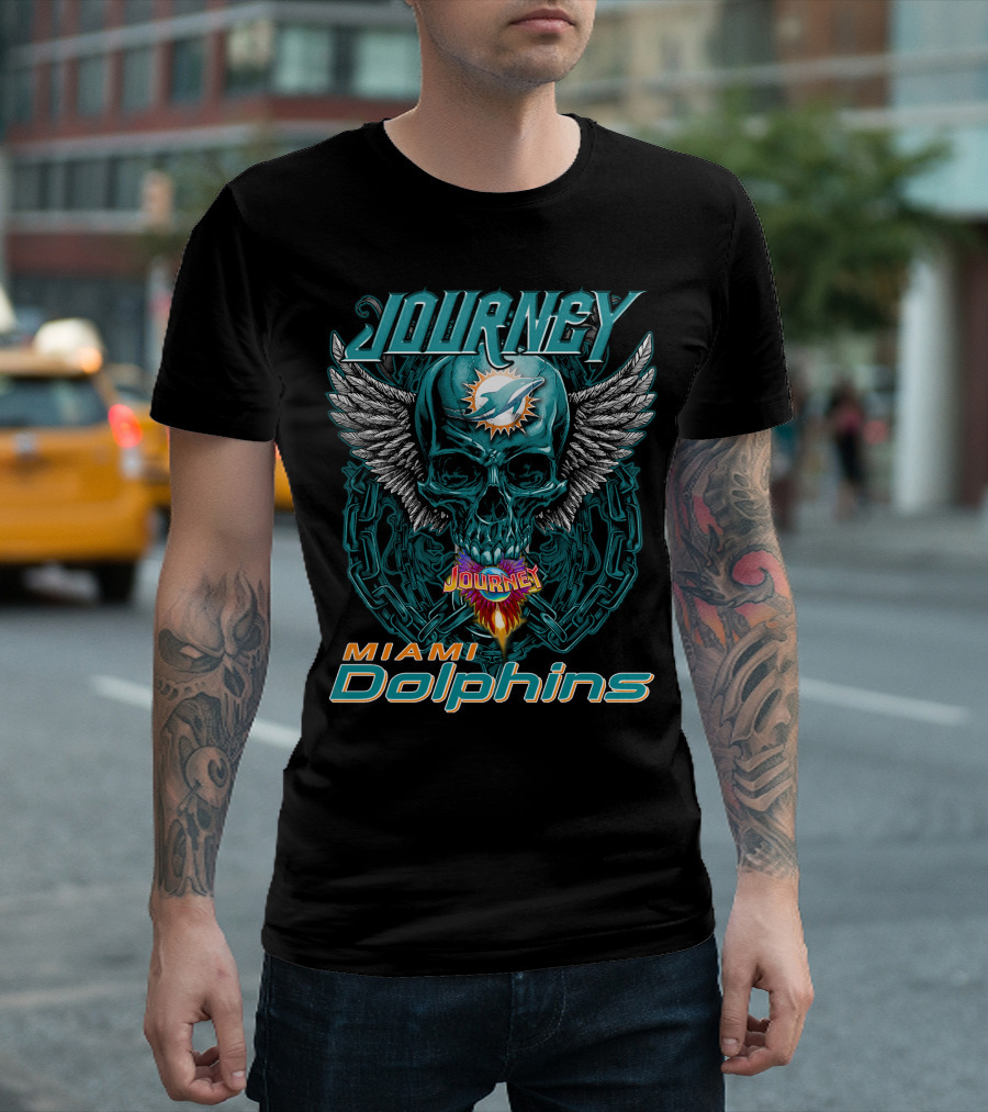 Journey Miami Dolphins Skull With Wings T-Shirt