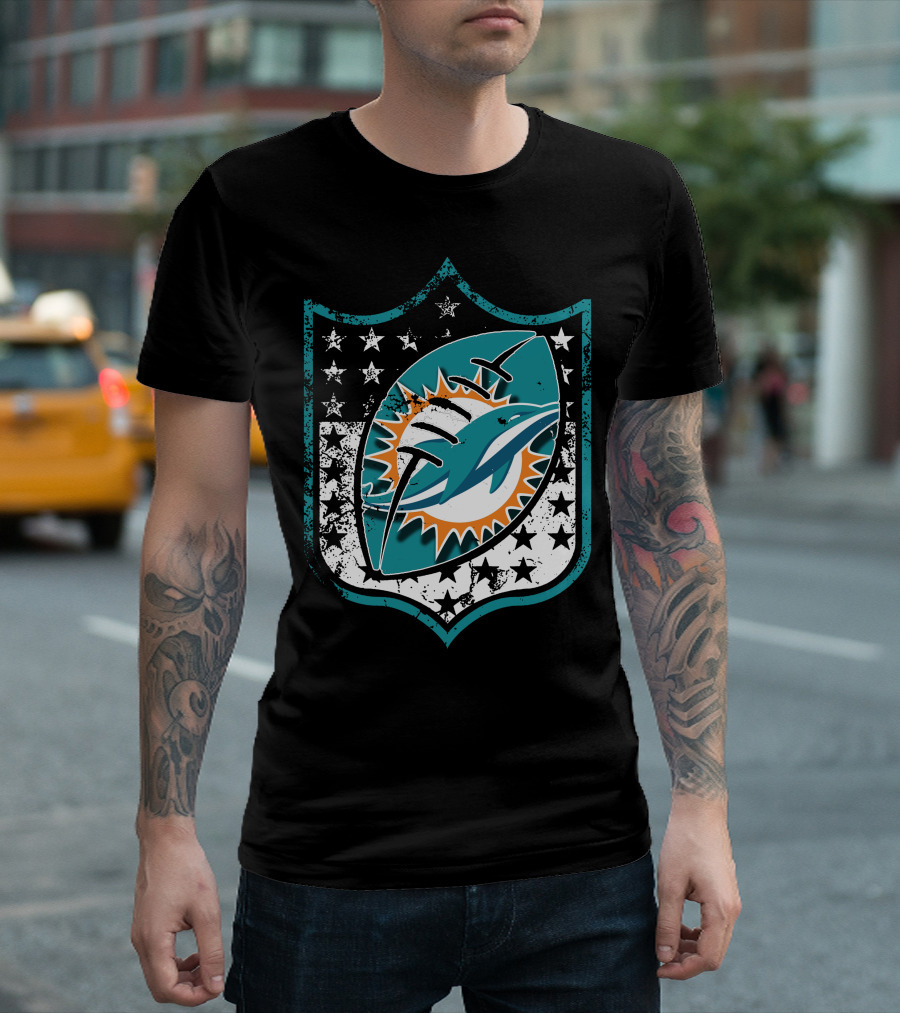 Miami Dolphins Logo With American Flag Elements T-Shirt
