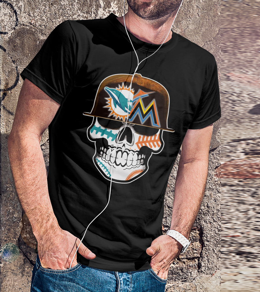 Miami Dolphins Marlins Skull Cap T-Shirt